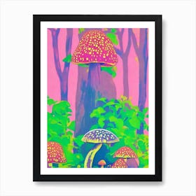 Mushroom 3 Risograph Retro Poster vegetable Art Print