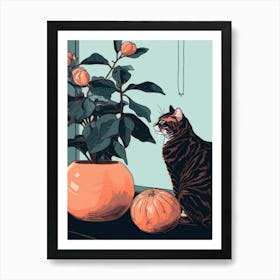 Drawing Of A Still Life Of Dahlia With A Cat 1 Art Print