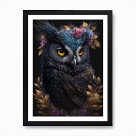 Owl With Flowers Art Print