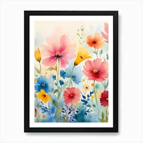 Wildflowers Field Watercolor 1 Art Print