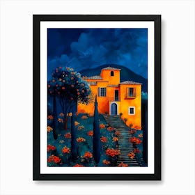 Orange House At Night Art Print