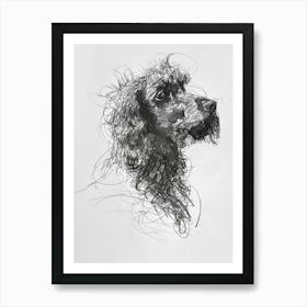 Irish Water Spaniel Dog Charcoal Line 2 Art Print