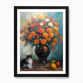 Chrysanthemums With A Cat 3 Art Print