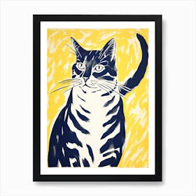 Cat On Yellow Background Art Print