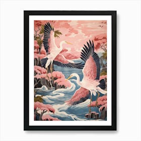 Vintage Japanese Inspired Bird Print Great Blue Heron 4 Art Print