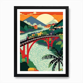 Wuhan Yangtze River Bridge, China, Colourful 3 Art Print