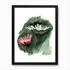 Watercolor Flowers floral art painting hand painted deep dark green petals kitchen bedroom Art Print