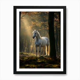 White Horse In The Forest. Generated AI. Art Print 4 Art Print