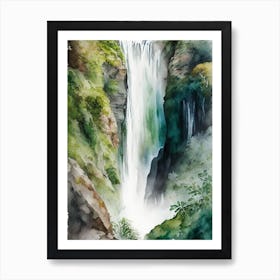 Karawau Gorge Waterfalls, New Zealand Water Colour  (3) Art Print