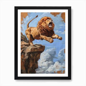 Barbary Lion Relief Illustration On A Cliff 2 Art Print