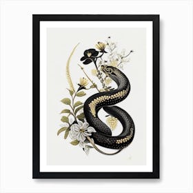 Black Moccasin Snake Gold And Black Art Print