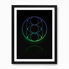 Neon Blue and Green Abstract Geometric Glyph on Black n.0464 Art Print