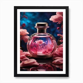 Pink Roses In A Bottle Art Print