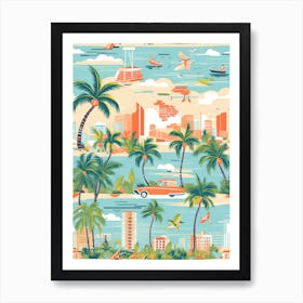 Miami Beach, Florida, California, Inspired Travel Pattern 7 Art Print