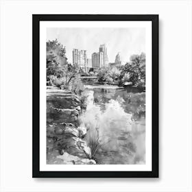 Laguna Gloria Austin Texas Black And White Watercolour 1 Art Print