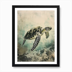Textured Sea Turtle At The Bottom Of The Ocean Art Print