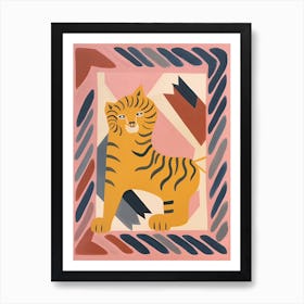 Pink Folk Tiger 2 Art Print