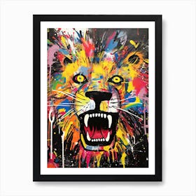 Angry Lion Basquiat style Art Print