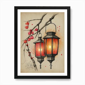 Lanterns On A Branch 2 Art Print