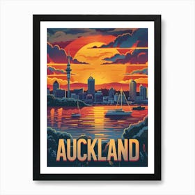 Auckland Vintage Colorful Travel Art Print