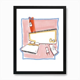 Love And A Guitar In A Pink Bedroom Art Print