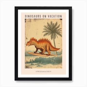 Vintage Ankylosaurus Dinosaur On A Surf Board Poster Art Print