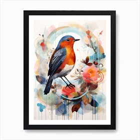 Bird Painting Collage European Robin 1 Art Print