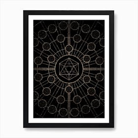 Geometric Glyph Radial Array in Glitter Gold on Black n.0208 Art Print
