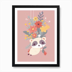 Cute Kawaii Flower Bouquet With A Hanging Possum 1 Art Print