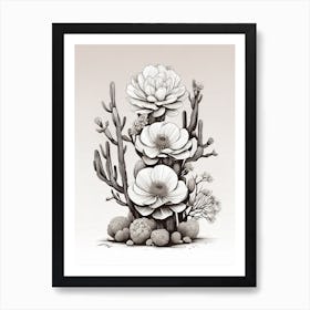 Cactus And Flowers Art Print Art Print