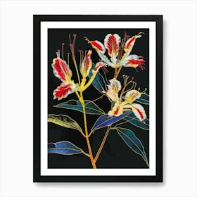 Neon Flowers On Black Peacock Flower 2 Art Print