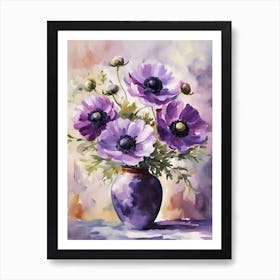 Purple Anemones In A Vase #2 Art Print