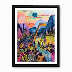 Colourful Dinosaur Pattern Drawing In The Mountains 2 Art Print