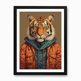 Tiger Illustrations Wearing A Hoodie 4 Art Print