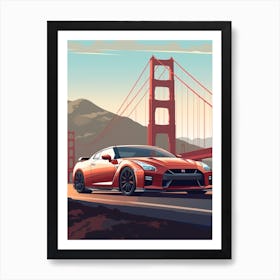 A Nissan Gt R In The Pacific Coast Highway Car Illustration 3 Art Print