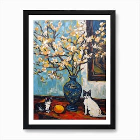 Still Life Of Magnolia With A Cat 2 Art Print