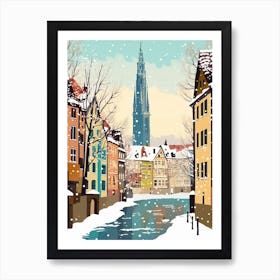 Vintage Winter Travel Illustration Strasbourg France 2 Art Print