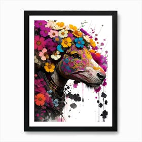 Sheep With Flowers On Its Head Art Print