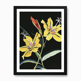 Neon Flowers On Black Evening Primrose 4 Art Print