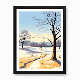 Vintage Winter Travel Illustration Richmond Park England 3 Art Print
