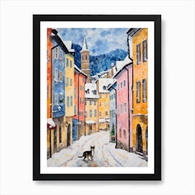 Cat In The Streets Of Innsbruck   Austria With Snow 1 Art Print