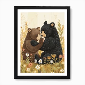 American Black Bear Two Bears Playing Together Storybook Illustration 3 Art Print