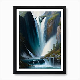 Nærøyfjord Waterfalls, Norway Peaceful Oil Art  (2) Art Print