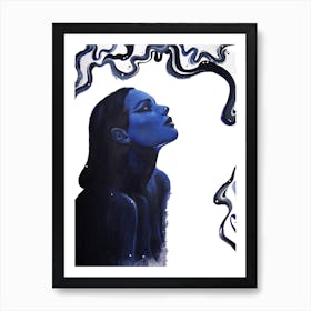 GIRL`S BLUE IN DARK BLUE Art Print