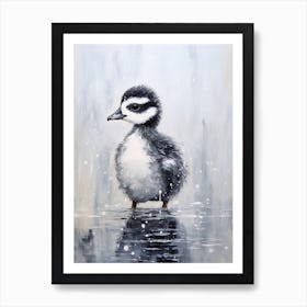 Black Feathered Duckling In A Snow Scene 1 Art Print