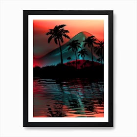 Neon landscape: Pink neon tropical beach beach [synthwave/vaporwave/cyberpunk] — aesthetic retrowave neon poster Art Print