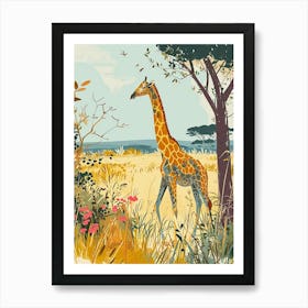 Cute Giraffe In The Leaves Watercolour Style Illustration 3 Art Print