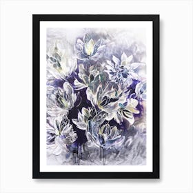 Grey And Blue Flower Painting Art Print