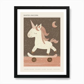 Unicorn On A Skateboard Muted Pastel 3 Poster Art Print