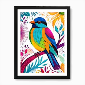 Colorful Bird On A Branch-Reimagined Art Print